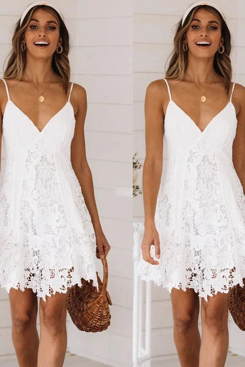 Deep V-Neck Spaghetti Strap Mini Dress