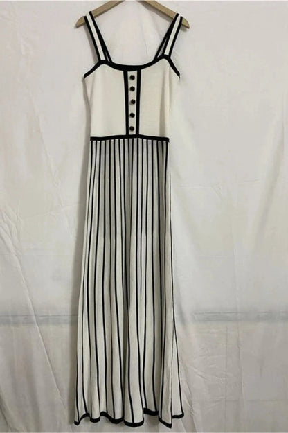 Elegant Sleeveless Striped Maxi Dress