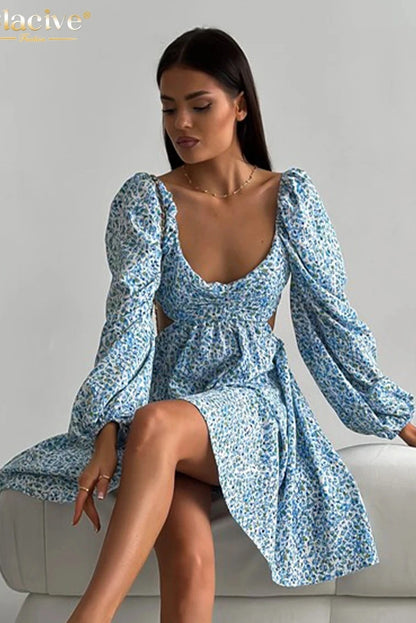 Print Long Sleeve Mini Dress