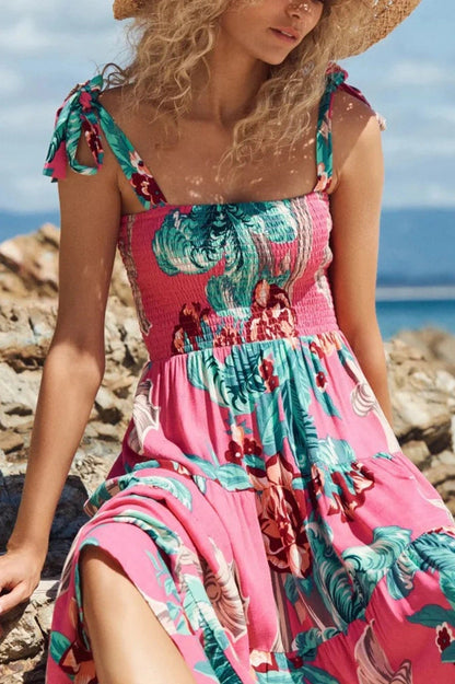 Elegant Printed Strapless Midi Dress