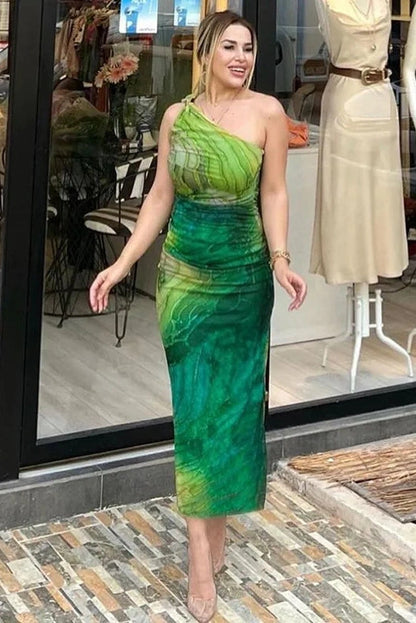 Elegant One Shoulder Backless Maxi Dress