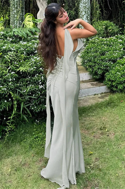 Elegant V-Neck Backless Maxi Dress