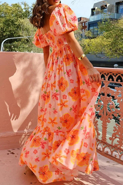 Printed Square Collar Maxi Dress