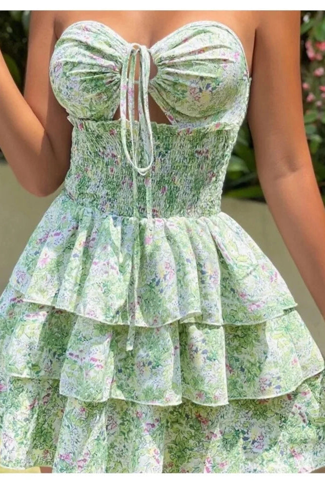 Floral Print Hollow-Out Mini Dress