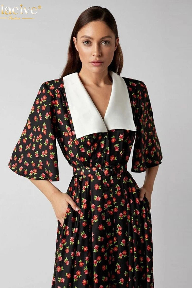 Elegant Printed  Half Sleeve Midi Dress