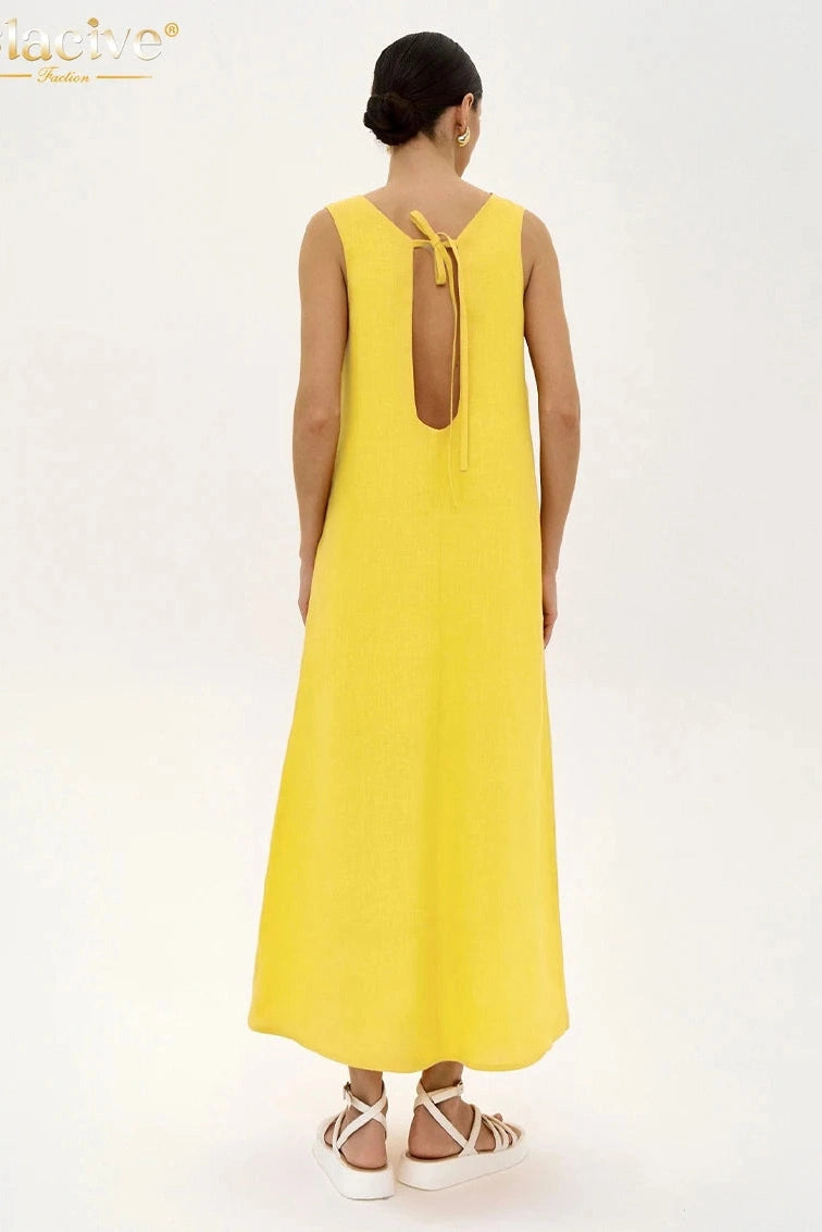 Elegant O-Neck Sleeveless Maxi Dress