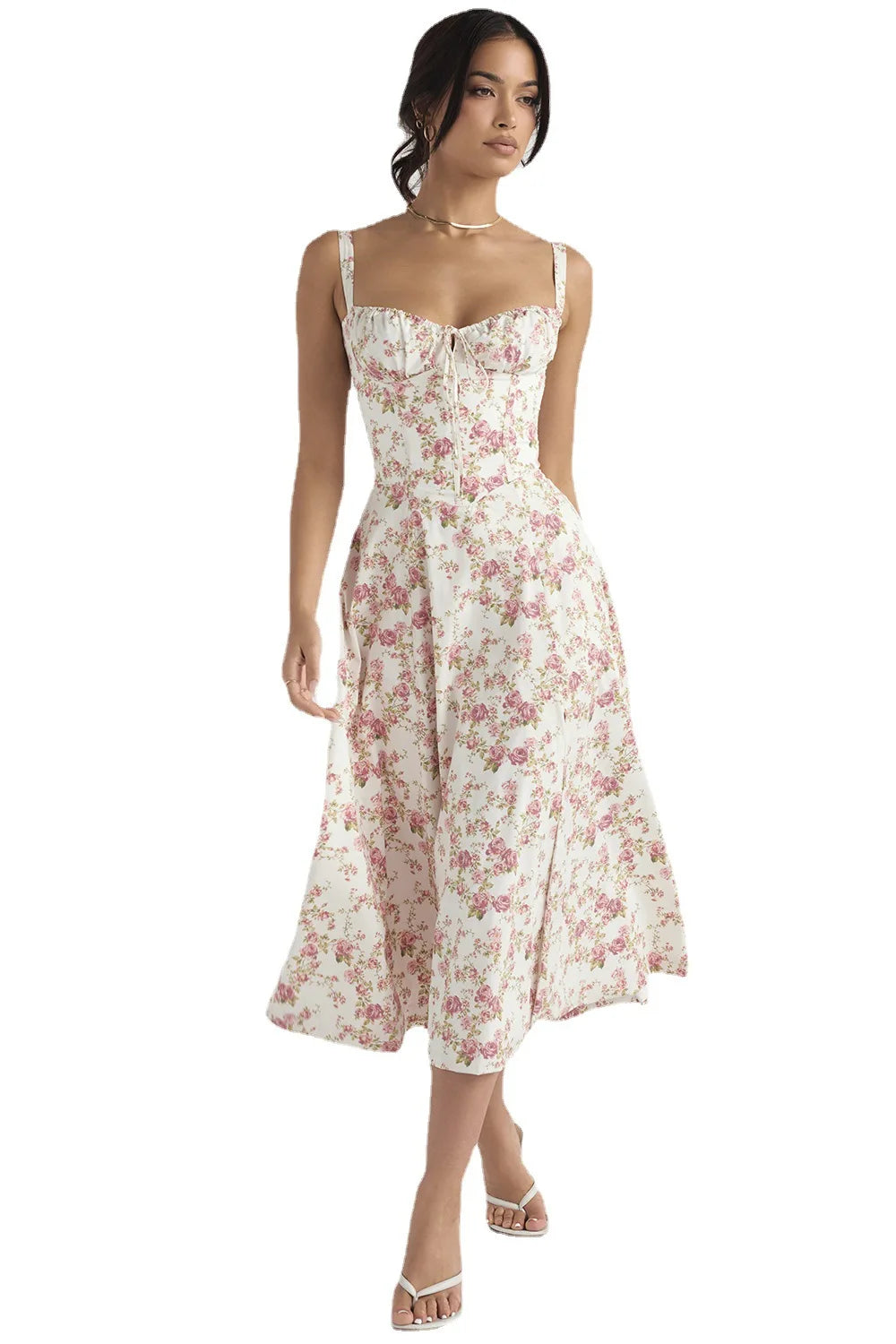 Flower Print Spaghetti Strap Midi Dress