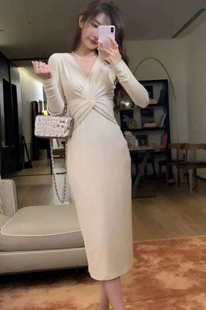 Elegant V-Neck Midi Dress