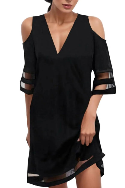 Loose Sheer Mesh V-Neck Mini Dress