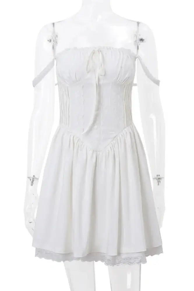 White Lace Backless A-Line Mini Dress