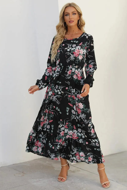 Floral Printed Ruffle Maxi Dress