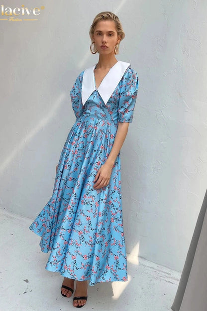 Elegant Print Short Sleeve Maxi Dress