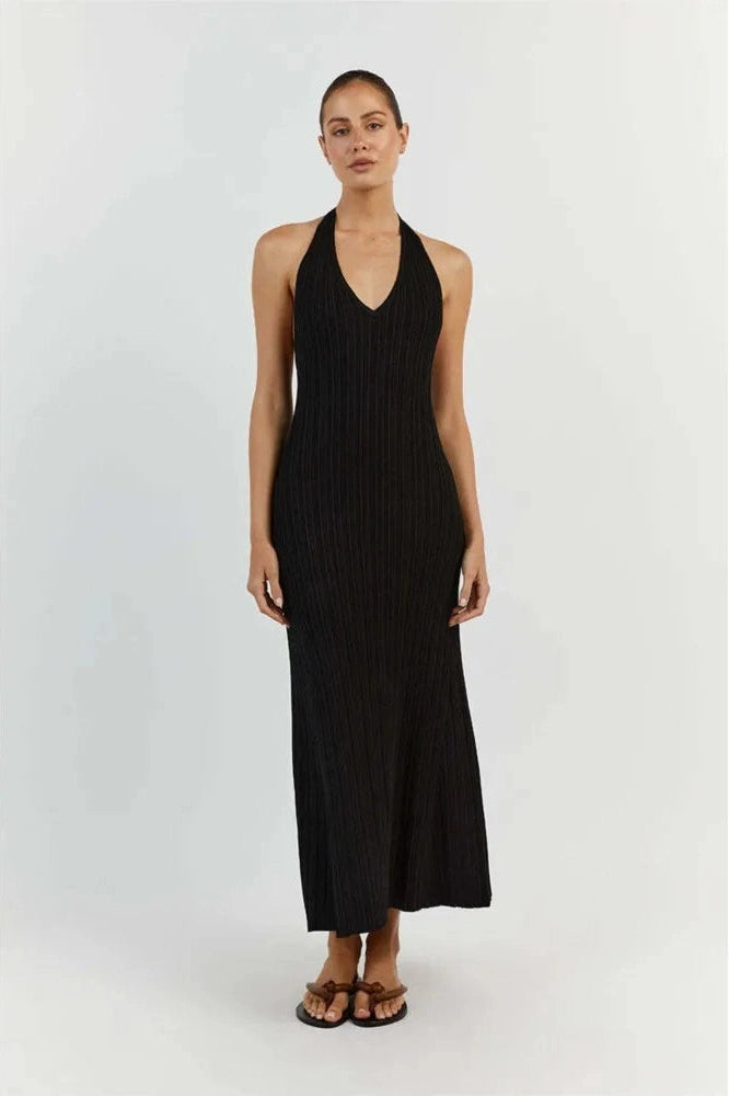 Lace-Up Cotton Backless Maxi Dress