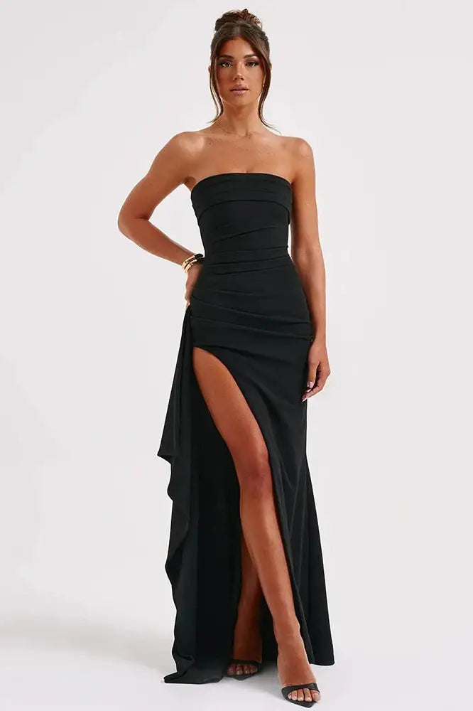 Stunning Off-Shoulder Strapless Backless High Split Maxi Dress