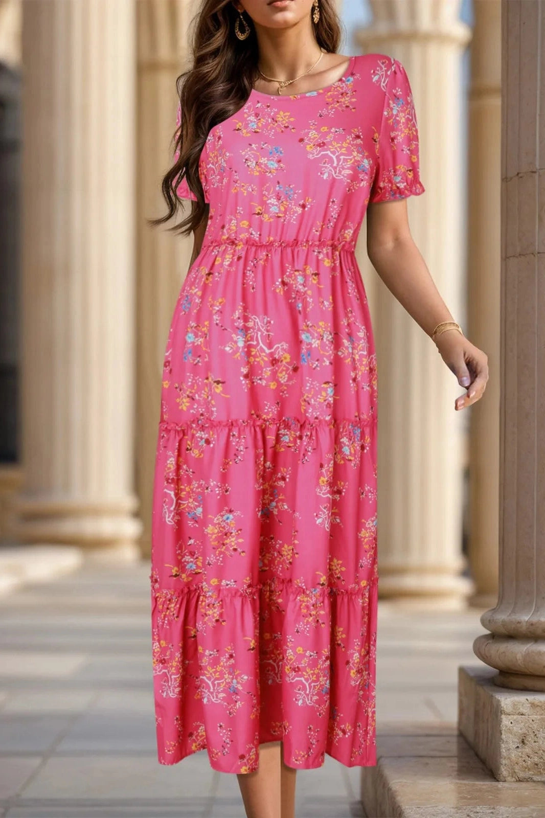 Elegant Floral Puff Sleeve Maxi Dress