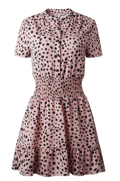 O Neck Leopard Printed Waisted Mini Dresses