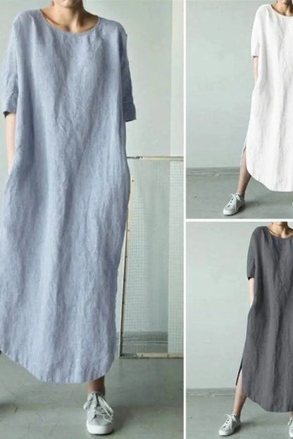 Loose Cotton  Short Sleeves Maxi Dress