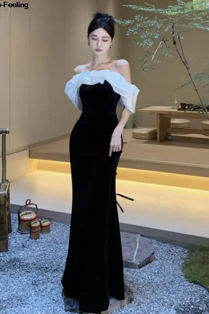 Elegant Off-Shoulder Velvet Maxi Dress