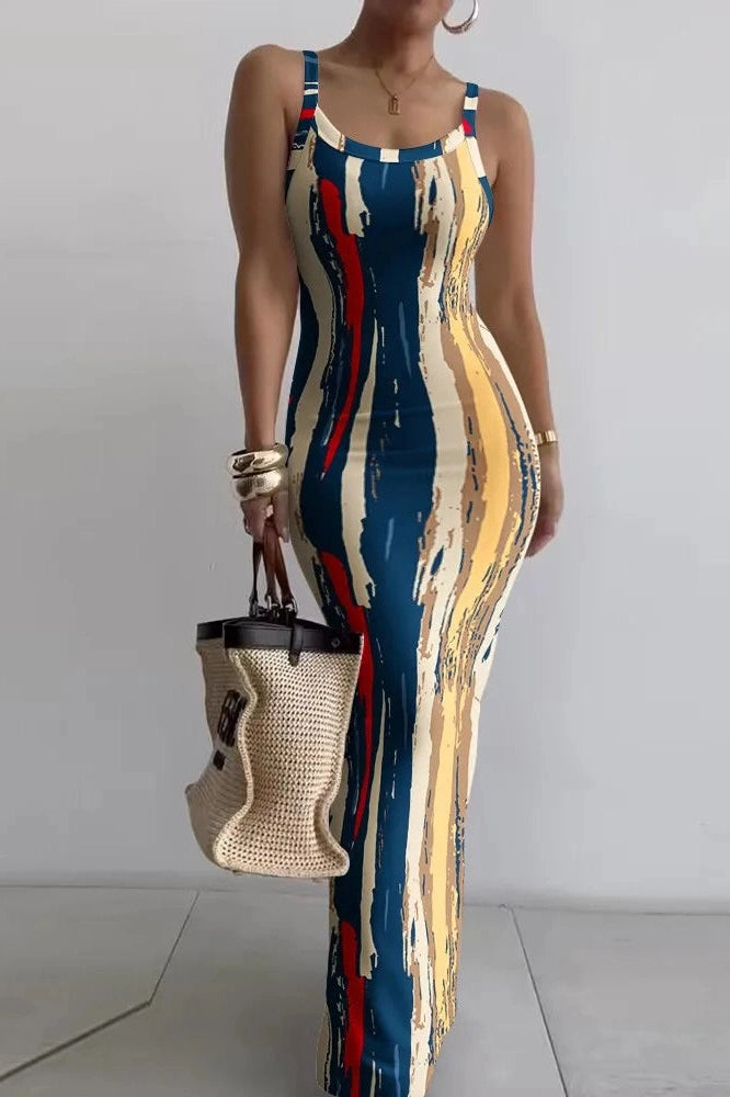 Sleeveless Spaghetti Strap Printed Maxi Dress