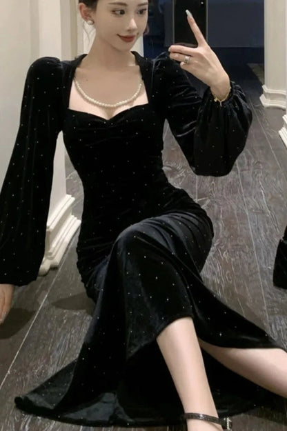 Elegant Velvet Midi Dress