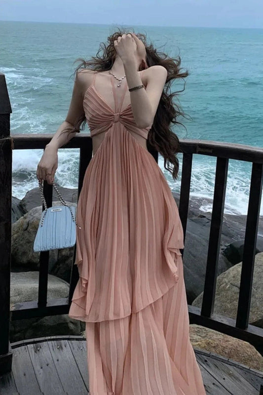 Elegant Pleated A-Line Maxi Dress