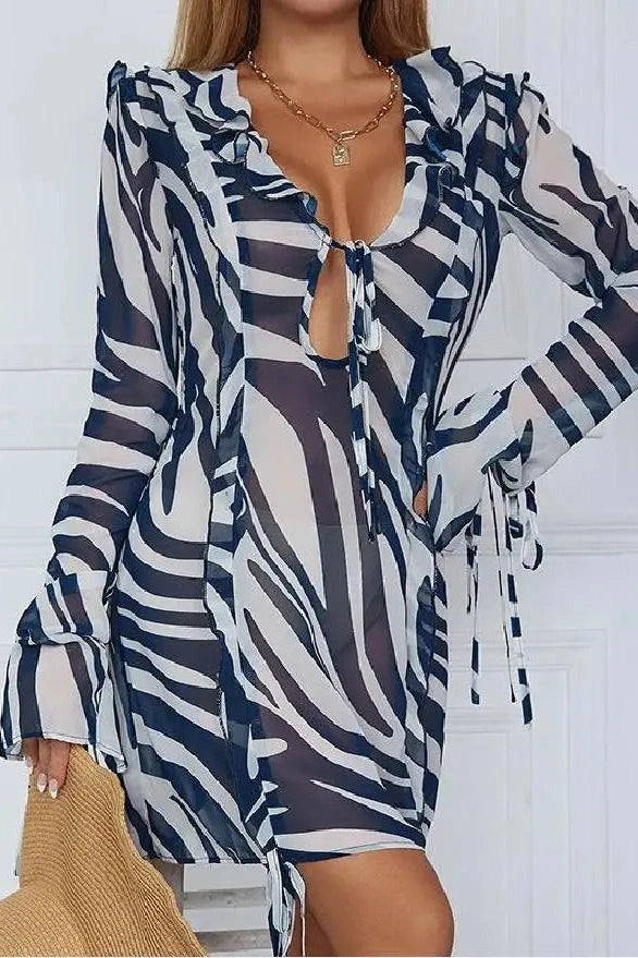 Striped V-Neck Cover-Up Dress