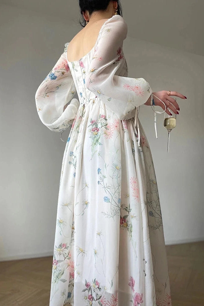 A-Line Lantern Sleeve Maxi Dress