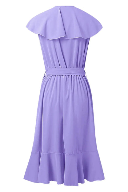 V-Neck Short Sleeve Wrap Midi Dress