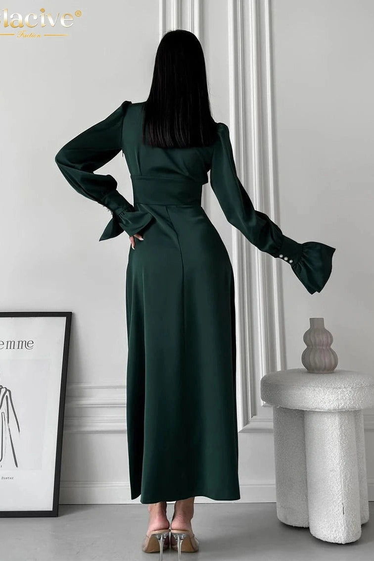 V-Neck Long Sleeve Maxi Dress