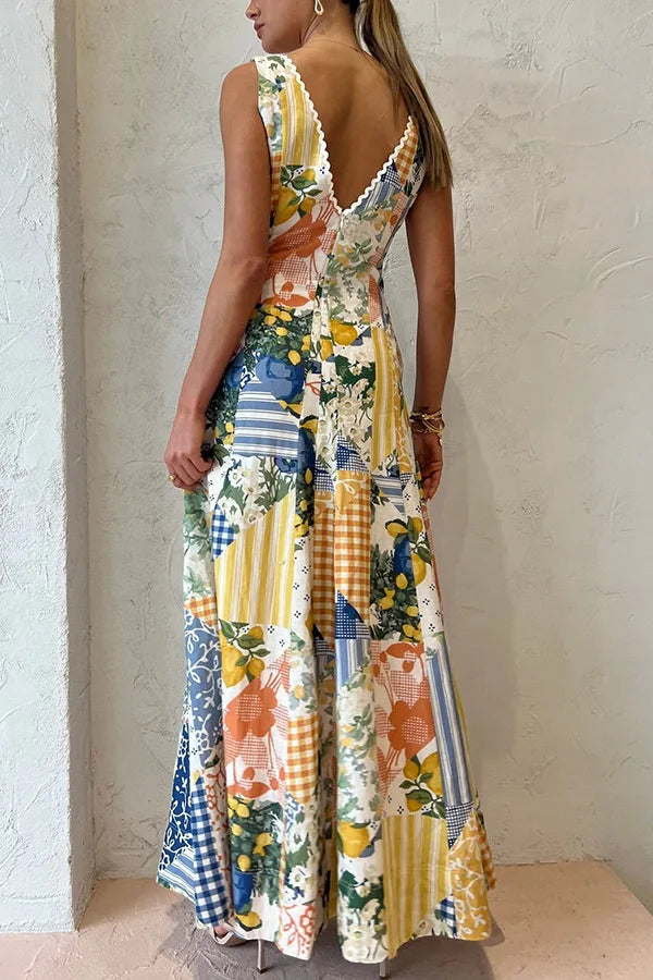 Elegant Sleeveless Deep V-Neck Maxi Dress