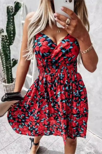 Floral Print V-Neck Mini Dress