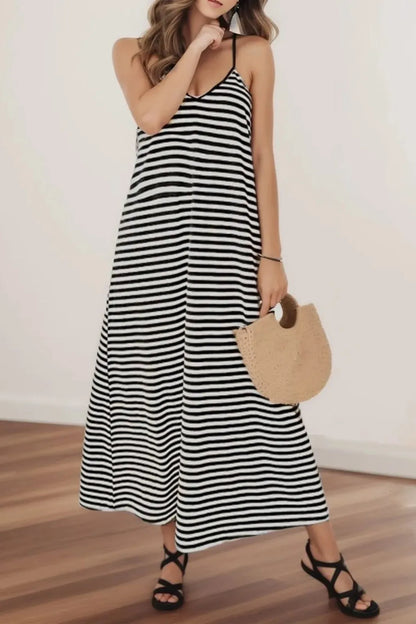 Striped Sleeveless Suspender Maxi Dress