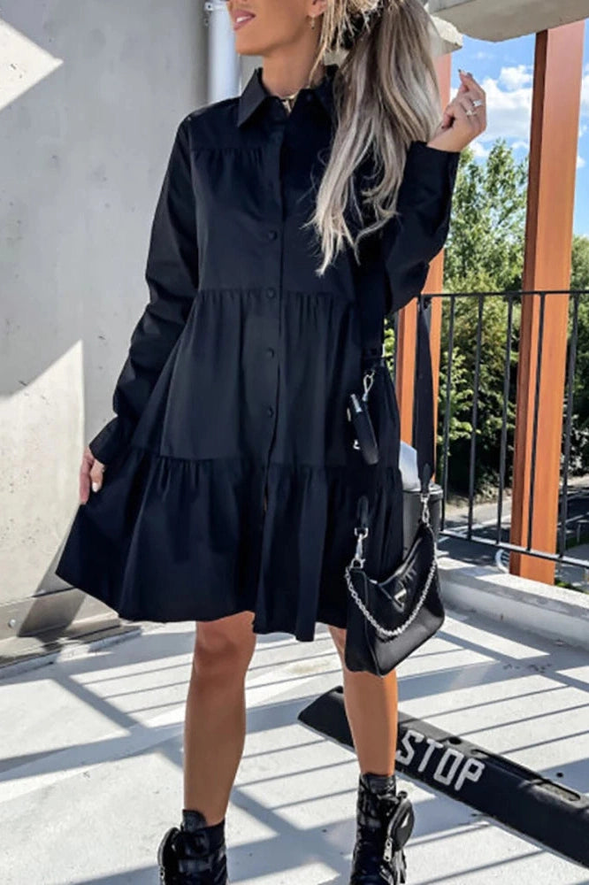 Elegant Long Sleeve Loose Midi Dress