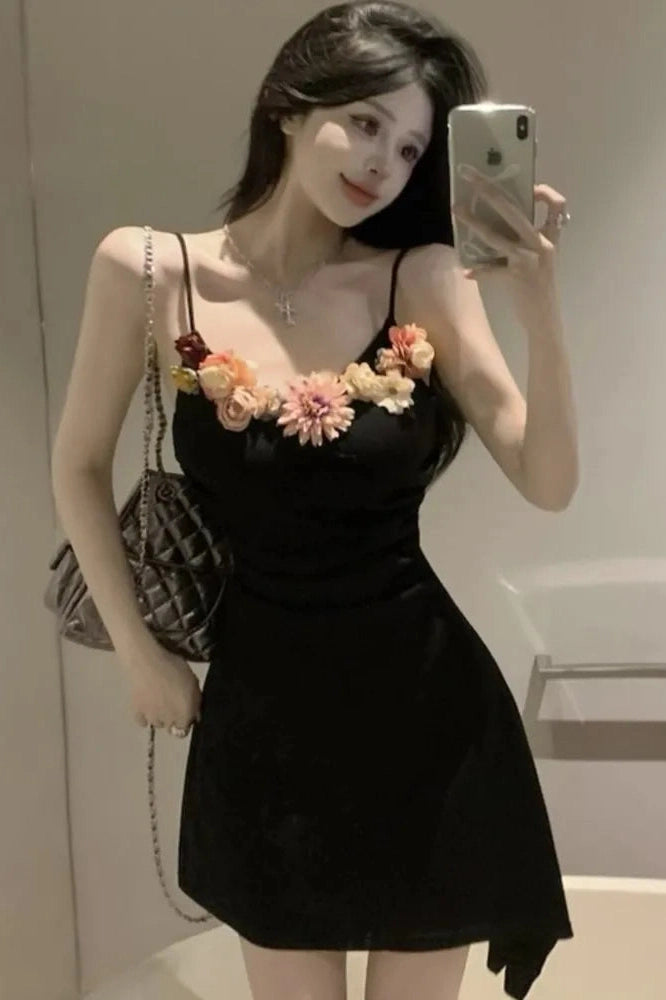 Elegant Flowers V-Neck Mini Dress