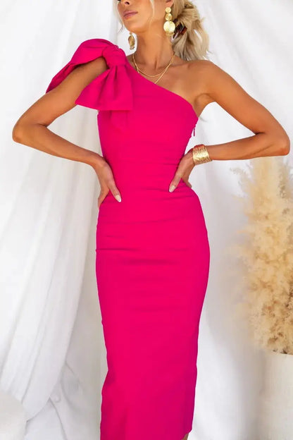 Elegant One-Shoulder Bodycon Midi Dress