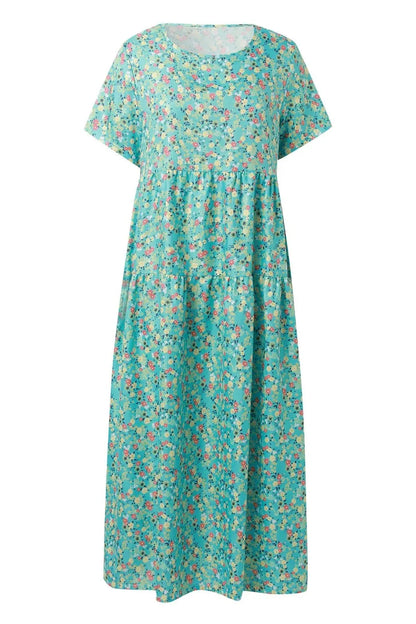 Floral Print Short Sleeve Maxi Dress