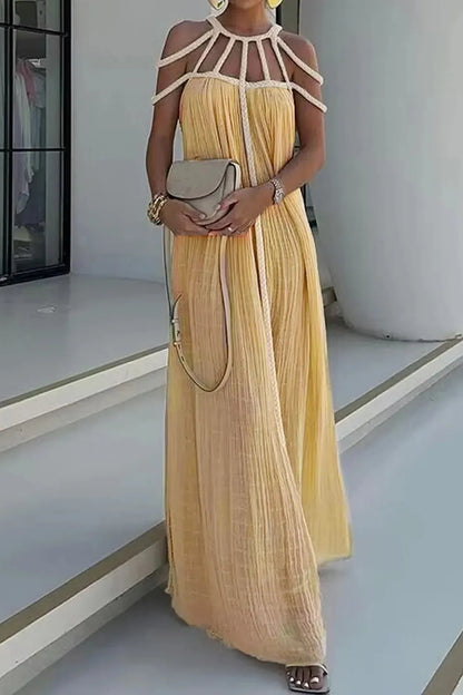 Tie Waist Hanging Neck Maxi Dress