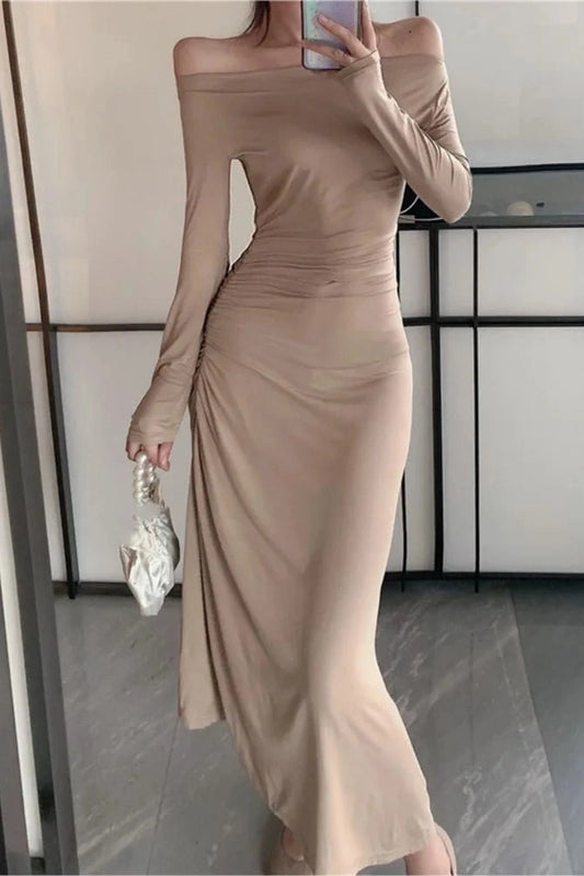 Off Shoulder Long Sleeve Maxi Dress