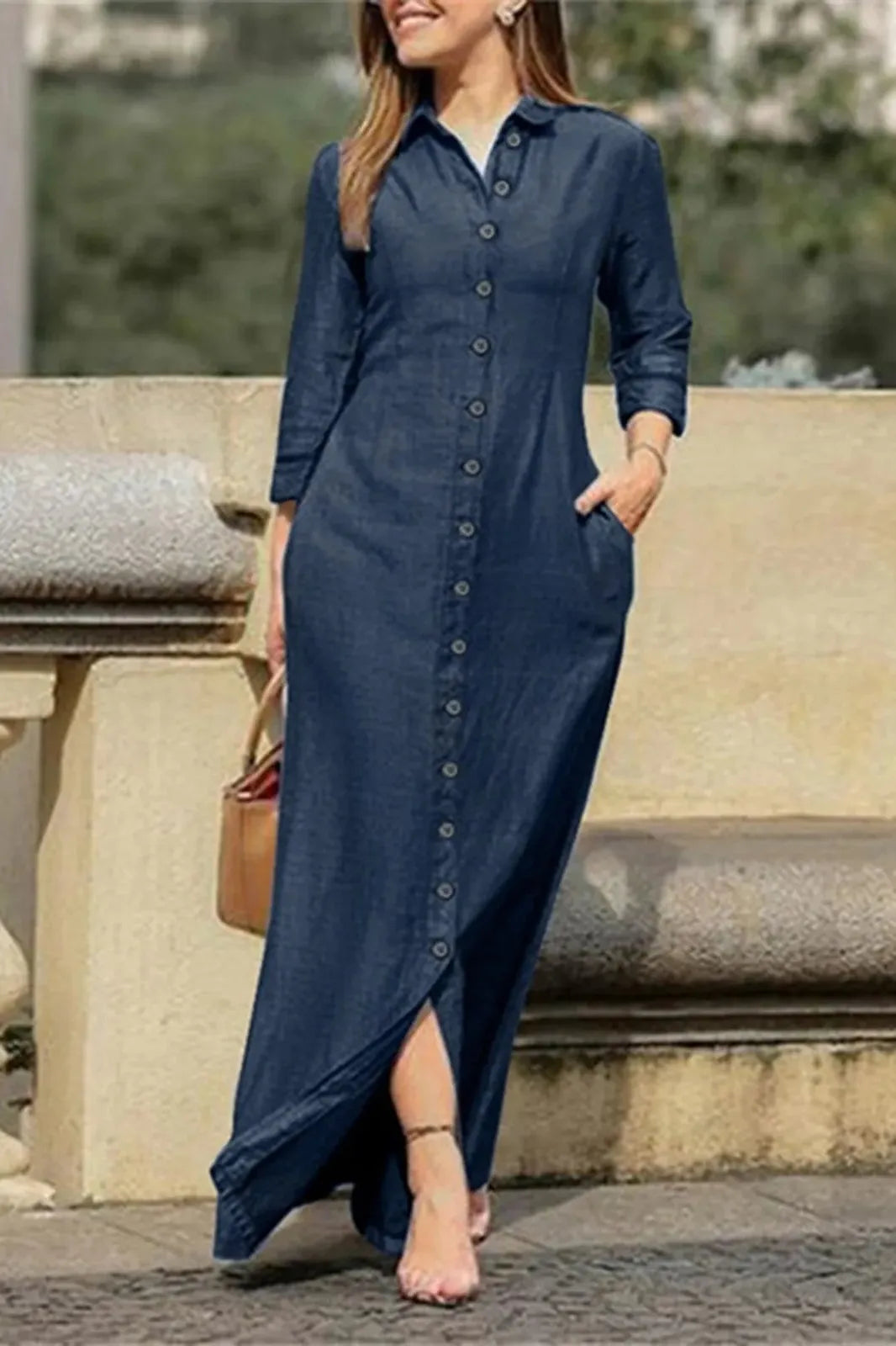 Loose Denim V-Neck Maxi Dress