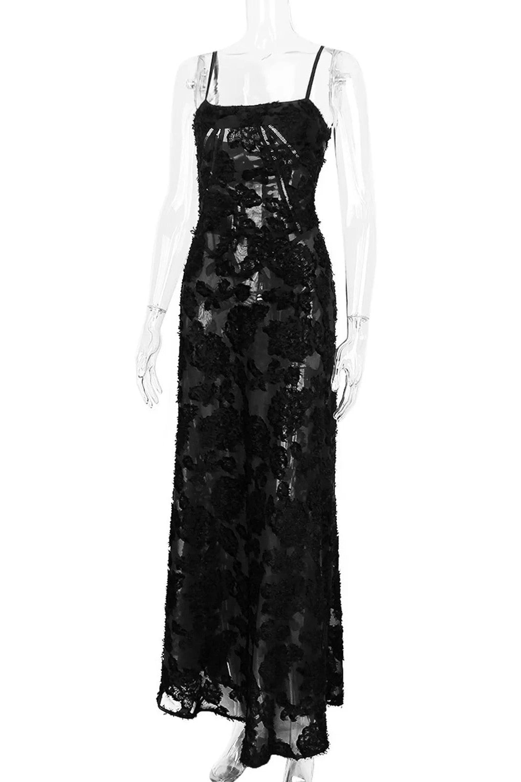 Lace Patchwork Spaghetti Strap Maxi Dress