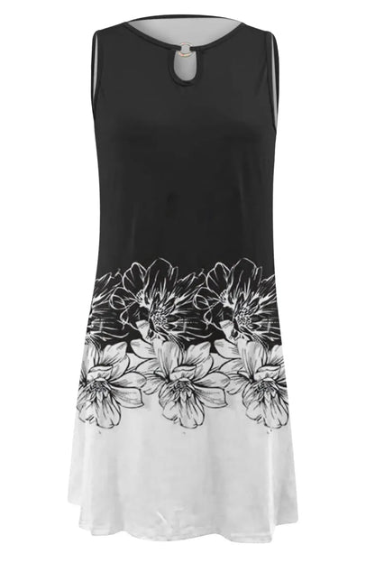 O-Neck Floral Ruffle A-Line Short Dress