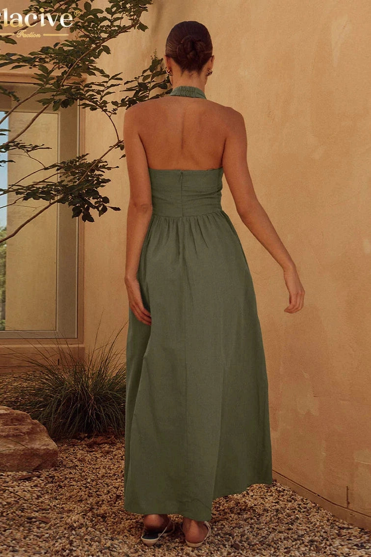 Cotton Halter Sleeveless Maxi Dress