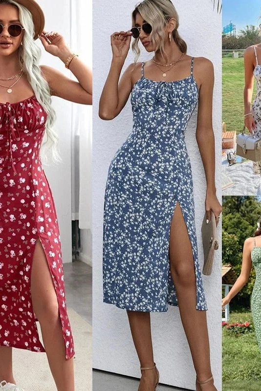 Elegant Floral Spaghetti Strap Midi Dress