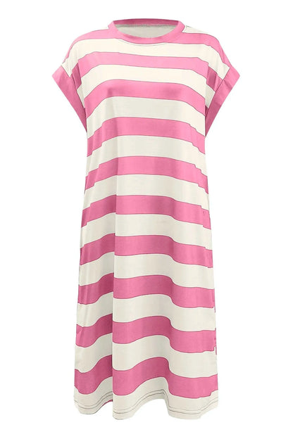 Round Neck Stripe Printed A-Line Mini Dress