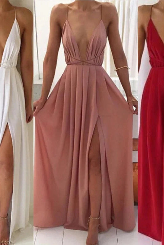 Deep V-Neck Backless Maxi Dress