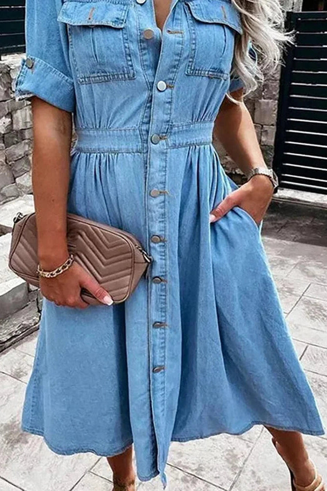 Elegant Short Sleeve Midi Dress