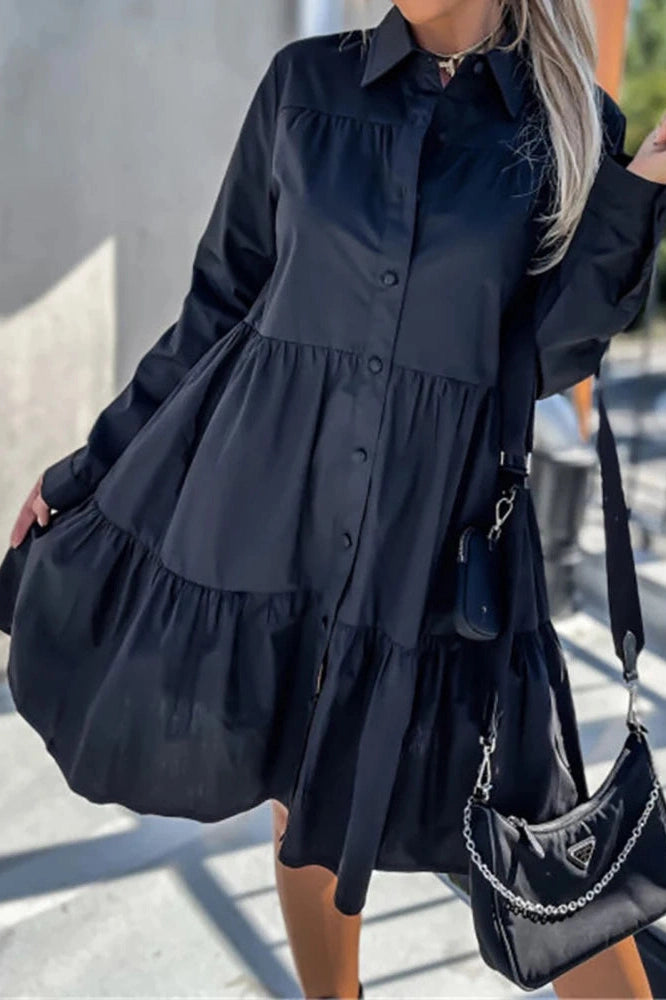 Elegant Long Sleeve Loose Midi Dress