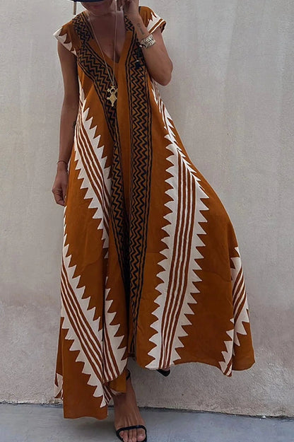 Sleeveless V-Neck Printed Maxi Dress