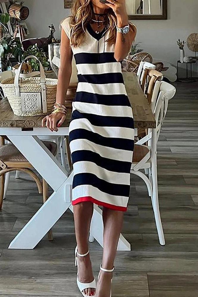 Printed Sleeveless V-Neck Midi Dress