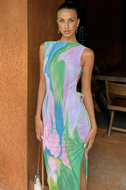 Elegant Sleeveless Printed Maxi Dress